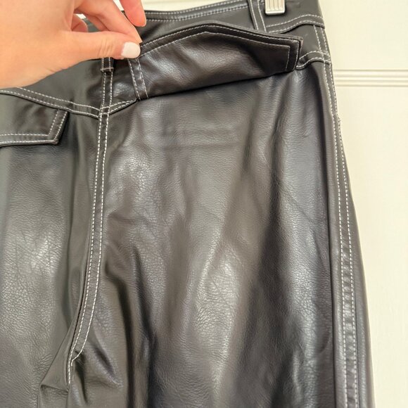 ZARA TOPSTITCHED FAUX LEATHER PANTS BLACK - Picture 4 of 8